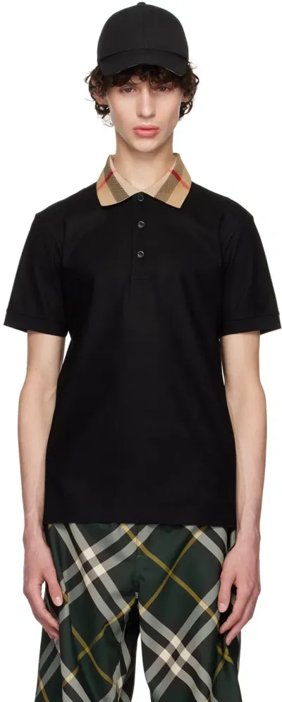 Burberry Black Cotton Polo