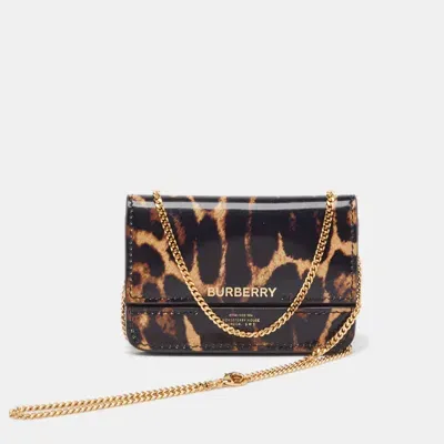 Pre-owned Burberry Black/brown Leopard Print Leather Jody Chain Card Case