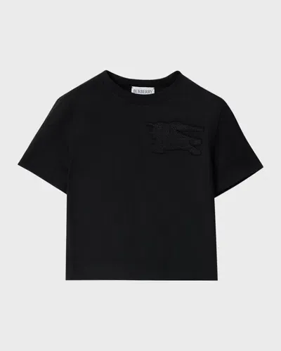 Burberry Kids' Boy's Cedar Equestrian Knight Design T-shirt In Black