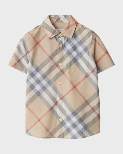 Burberry Kids' Boy's Owen Check-print Button Down Shirt In Nude & Neutrals