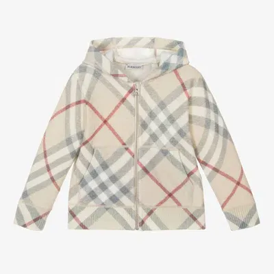 Burberry Babies' Boys Beige Check Wool Zip-up Hoodie