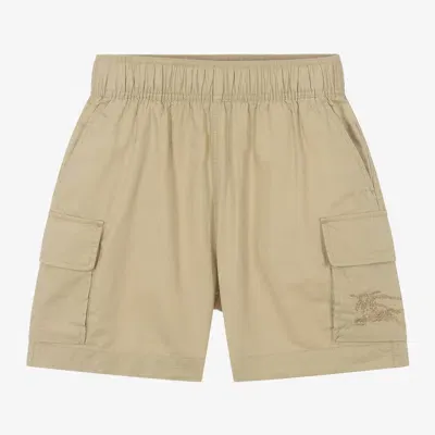 Burberry Kids' Boys Beige Cotton Cargo Ekd Shorts In Hunter