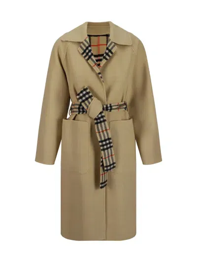 Burberry Breasted Reversible Coat In Multicolor