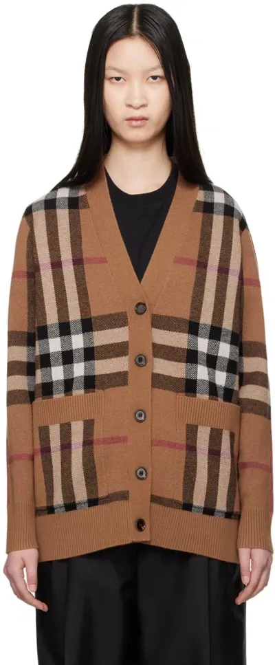 Burberry Checked Wool And Cashmere-blend Cardigan In Brown