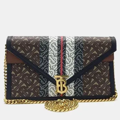 Pre-owned Burberry Brown Monogram E-canvas Small Tb Envelope Chain Clutch In Multicolor