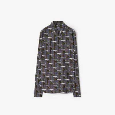 Burberry Bus Graphic-print Silk Shirt In Knight