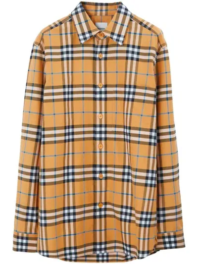 Burberry Caxbridge Check Print Long Sleeve Shirt In Dusty Orange Ip