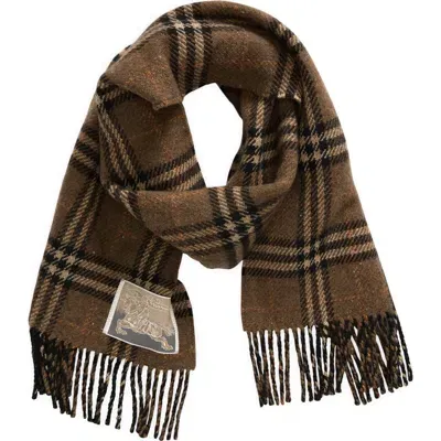 Burberry Check & Herringbone Reversible Cashmere & Wool Fringe Scarf In Brown