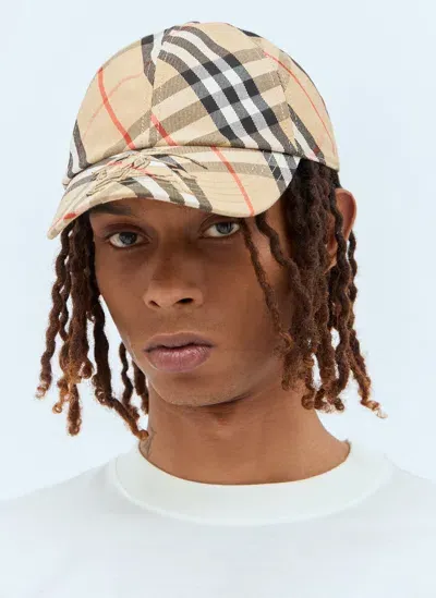 Burberry Check Baseball Cap In Beige