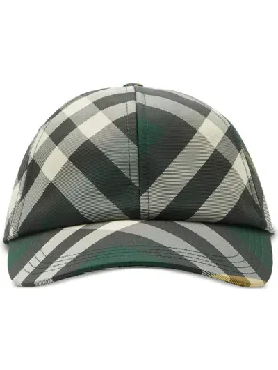 Burberry Check Baseball Cap In Green