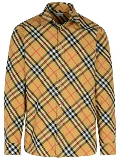 Burberry Check Beige Cotton Shirt In Cream