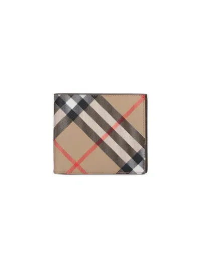 Burberry Book Wallet In Coated Canvas Bi-fold Design In Beige