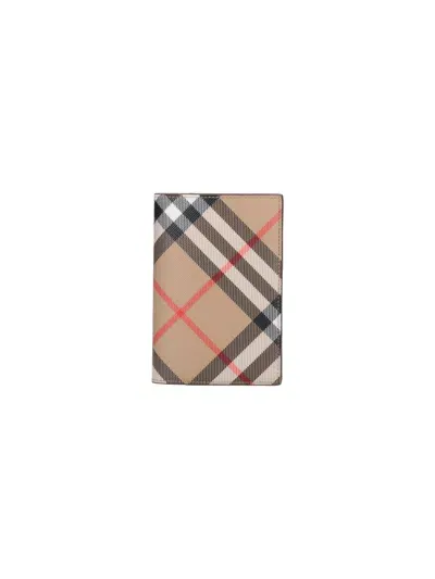 Burberry "check" Book Passport Holder In Brown