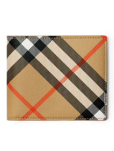 Burberry Check Book Wallet In Brown