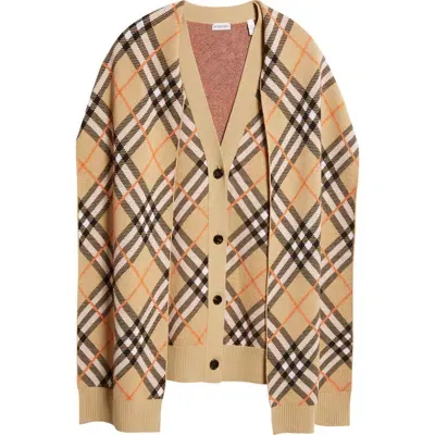 Burberry Check Cape Overlay Cardigan In Gold