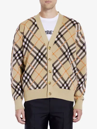 Burberry Check Cardigan In Beige