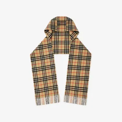 Burberry Check Cashmere Hooded Scarf In Sand