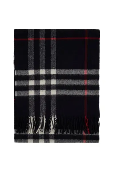 Burberry Check Cashmere Scarf In Blue