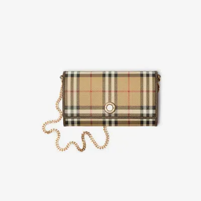 Burberry Check Chain Strap Wallet In Neutral