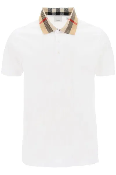 Burberry Check Collar Cody Polo Shirt Men In White