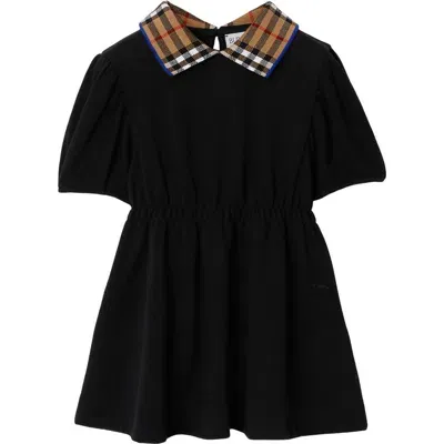 Burberry Babies'  Check Collar Cotton Polo Shirt Dress In Black