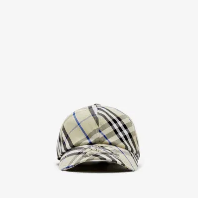 Burberry Check Cotton Blend Baseball Cap In Lichen