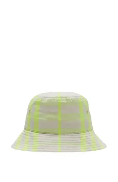 Burberry Check Cotton Blend Bucket Hat In Vivid Lime