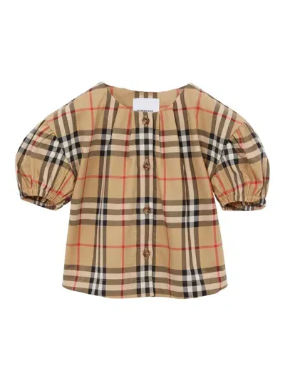 Burberry Childrens Check Stretch Cotton Twill Blouse In Archive Beige Ip Chk