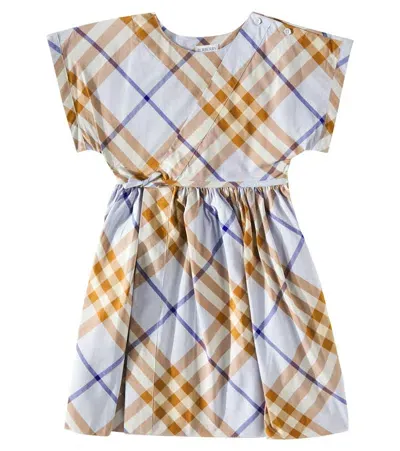 Burberry Kids'  Check Cotton Dress In Blue