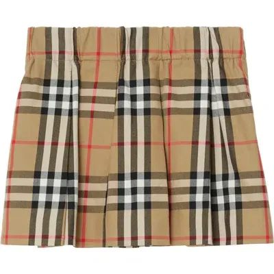 Burberry Babies' Checkered Pleated Cotton Skirt In Neutrals