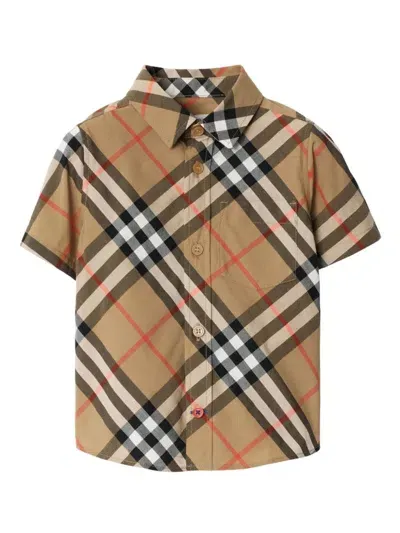 Burberry Babies' Checked Cotton Shirt In Neutrals