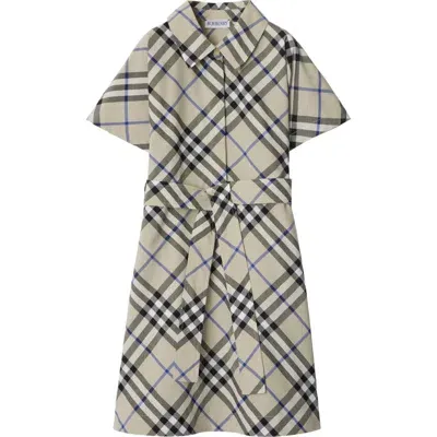 Burberry Kids' Checked Cotton Shirtdress In Grey