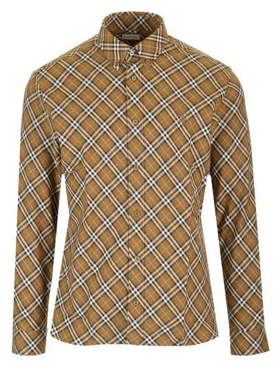 Burberry Check Cotton Shirt In Green