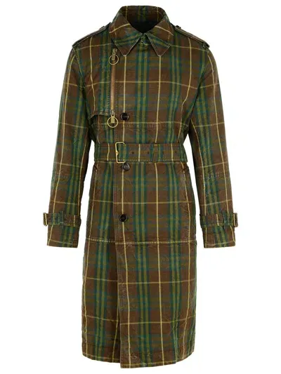 Burberry Check Dark Green Cotton Trench Coat