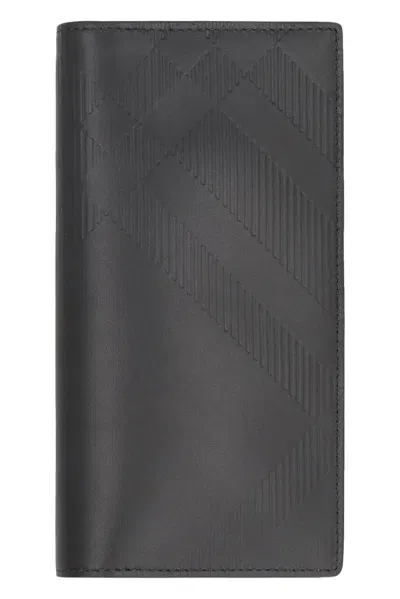 Burberry Check Embossed Continental Wallet In Black