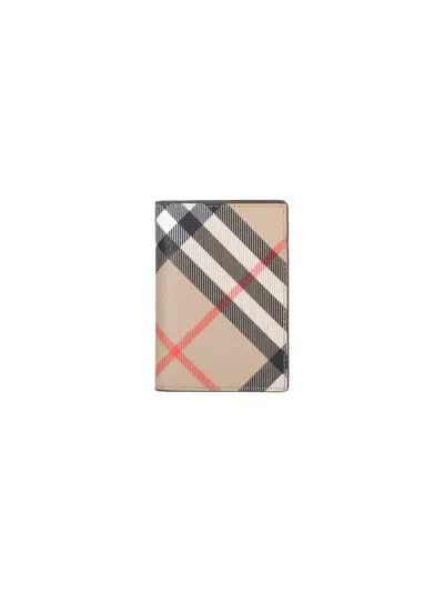 Burberry "check" Fold Card Holder In Beige