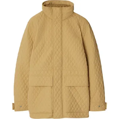 Burberry Check Hood Quilted Nylon Jacket In Flax