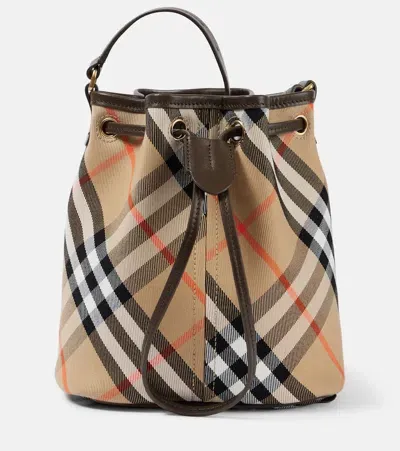 Burberry Checked Drawstring Bucket Bag In Beige