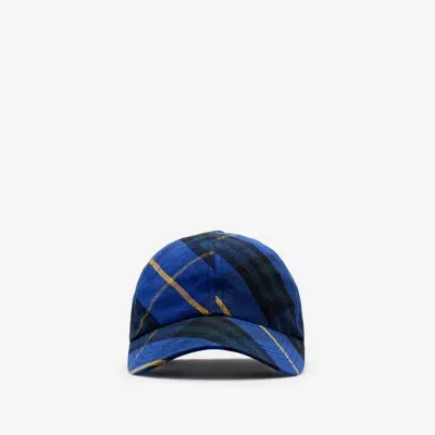 Burberry Check Linen Baseball Cap In Bright Navy