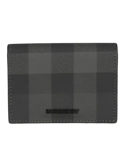 Burberry Logo-lettering Checked Wallet In Black