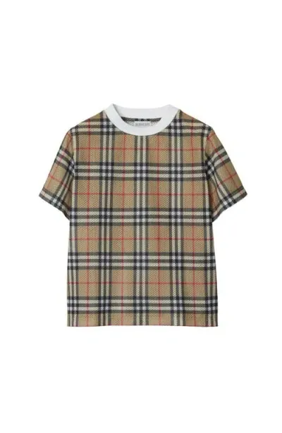 Burberry Kids' 格纹网眼 T 恤衫 In Neutrals