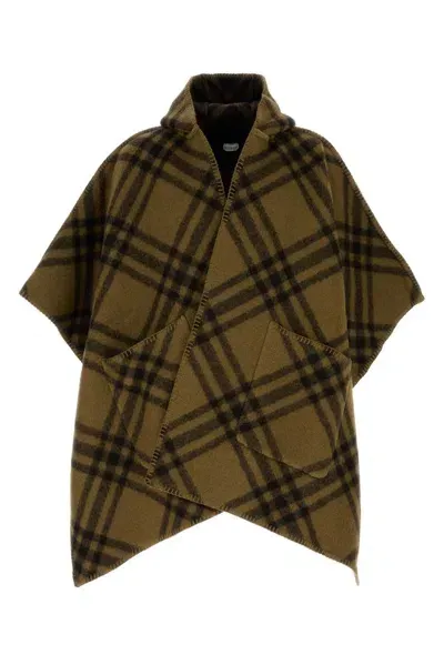 Burberry Check Pattern Hooded Cape In Multicolor