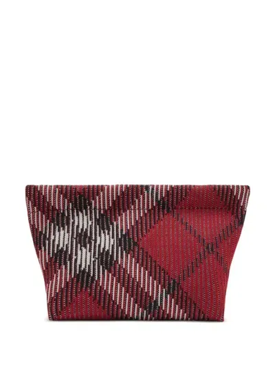 Burberry Check Pattern Knit Clutch Bag In Red