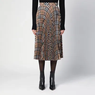 Burberry Check Pattern Pleated Skirt In Beige