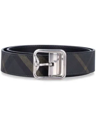 Burberry Check-pattern Reversible Buckle Belt In Blue