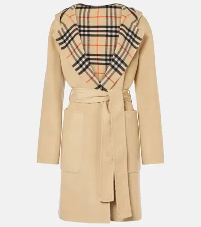 Burberry Check Reversible Wool Coat In Beige