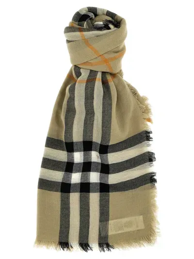 Burberry Check Scarf In Beige