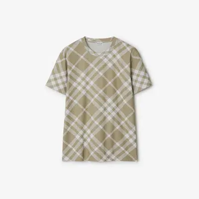 Burberry Check Stretch Cotton Blend T-shirt In Dark Hunter/white