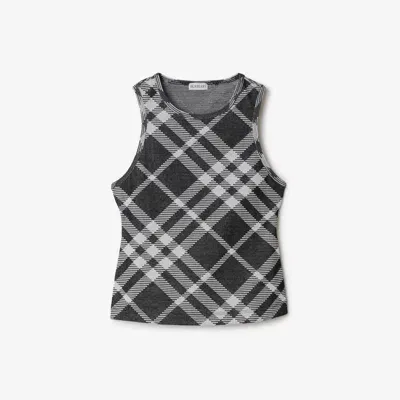 Burberry Check Stretch Cotton Blend Tank Top In Black/white