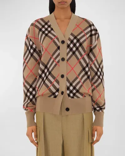 Burberry Check V-neck Cardigan In Sand Ip Check